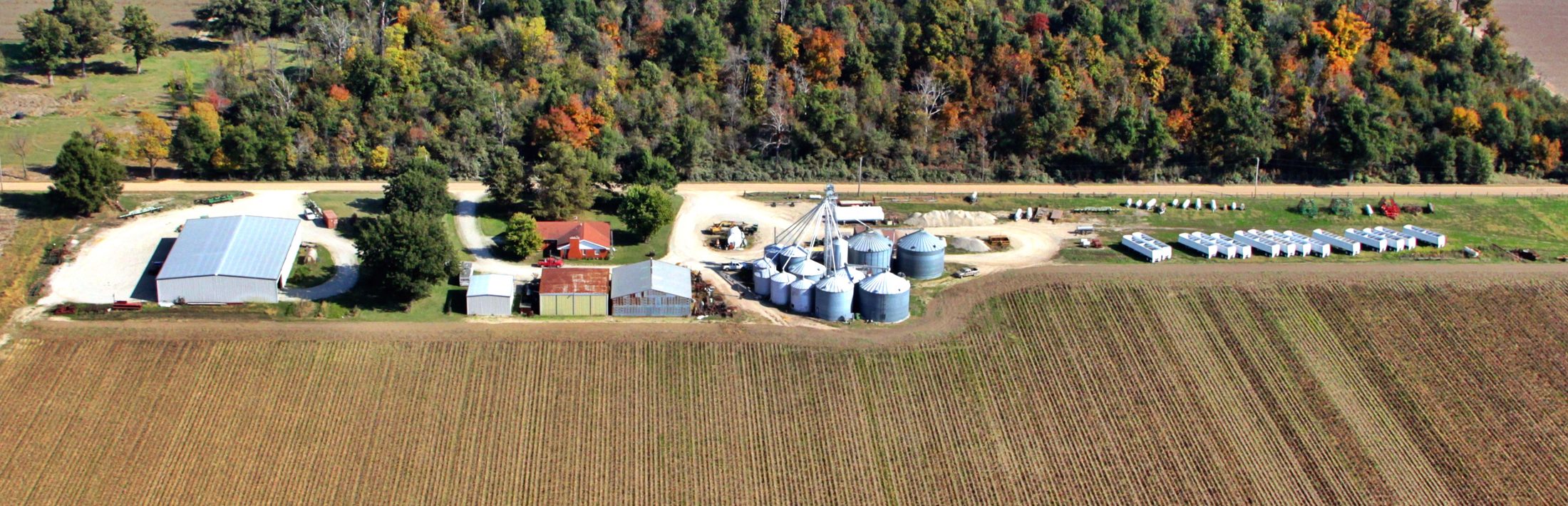 Aerial view of a Midwest row-crop farm operation